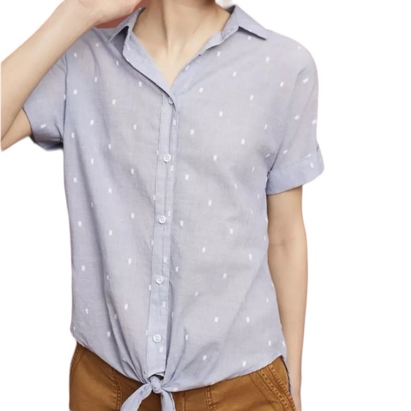 cloth & stone Tops - Anthropologie Cloth & Stone Clip-Dot Buttondown Tie Front Top Blue Women’s sz XL